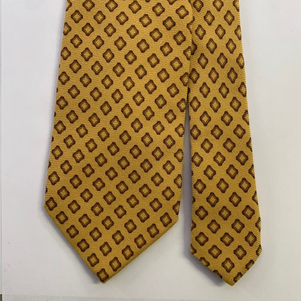 ERMENEGILDO ZEGNA Yellow Mustard Abstract Silk Tie